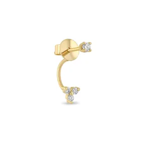 14K Gold Prong-Set Diamond Stud with Attached Diamond Trio Ear Jacket