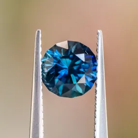 1.78CT ROUND GOMBE SAPPHIRE, DEEP BLUE TEAL, 7.10X4.86MM, UNTREATED.