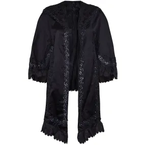 1880s Victorian Silk and Sequin Mourning Mantle Jacket