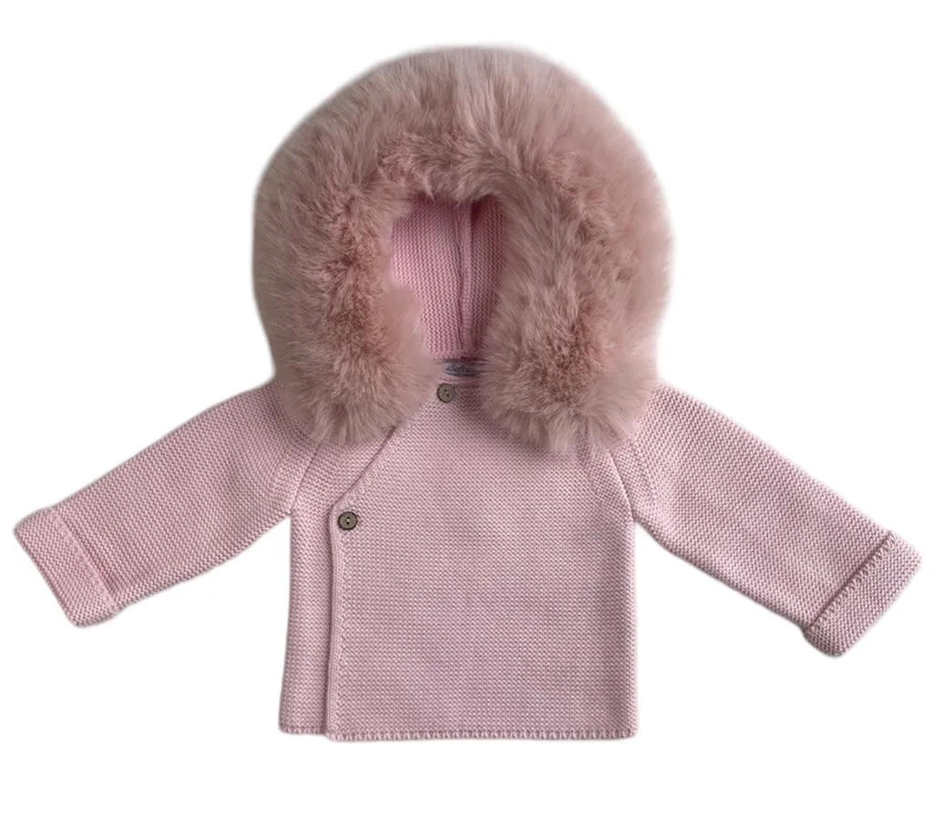 A Soft Idea Knit Jacket with Removable Faux Fur, Pink