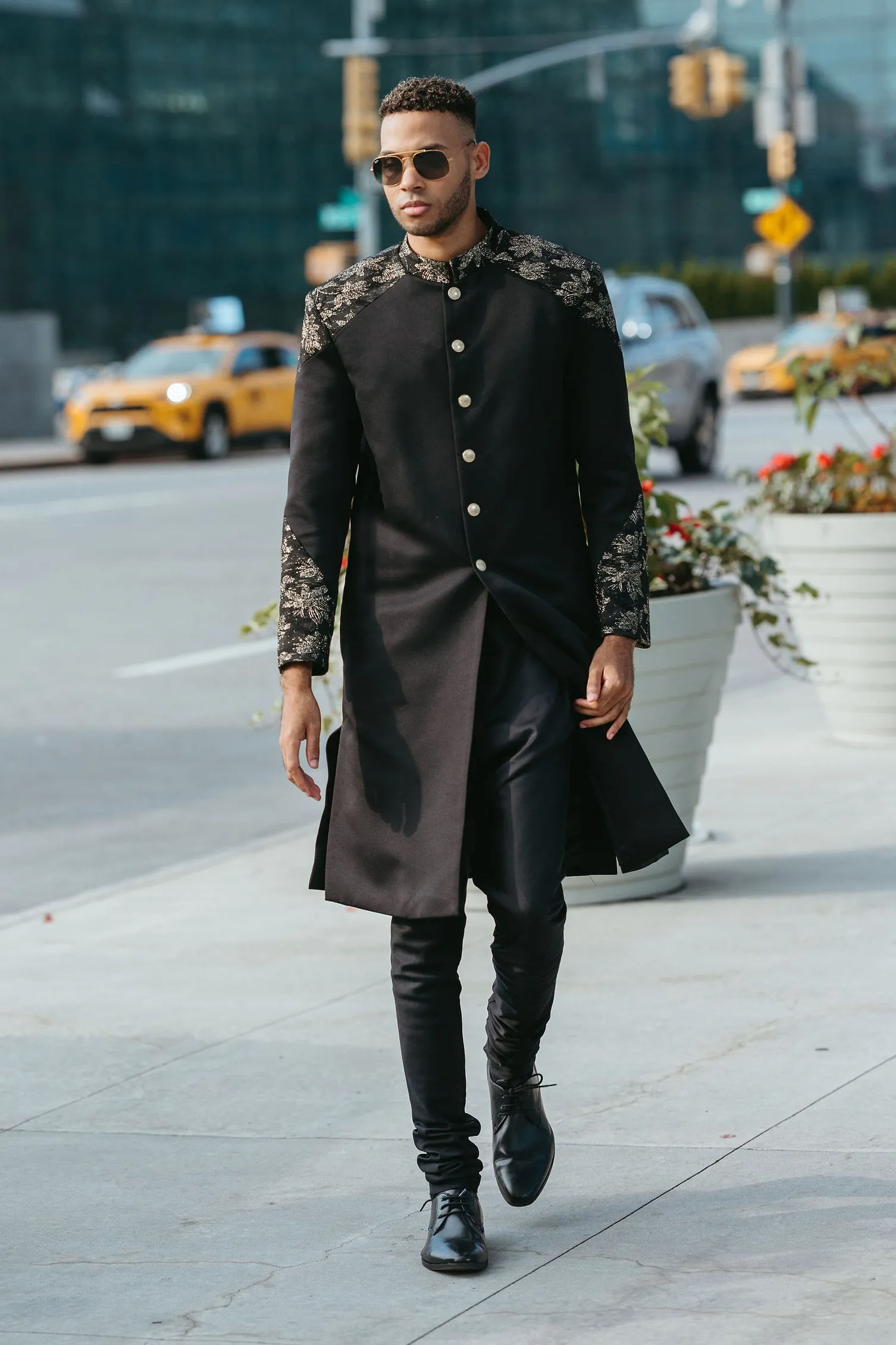 ADEEL Black and Gold Sherwani