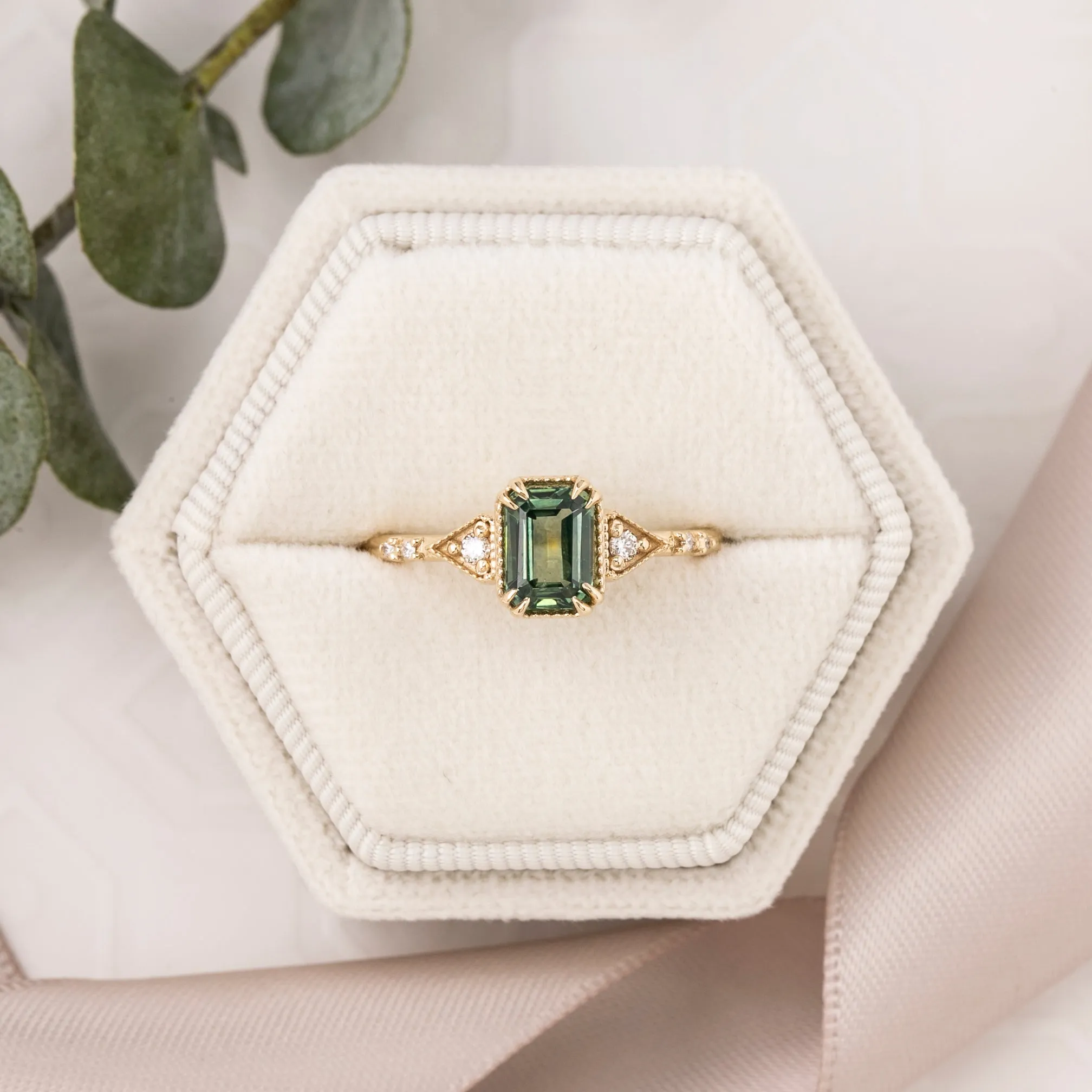 Agatha Ring 1.45ct Green Montana Sapphire, 14k Yellow Gold (One of a kind)