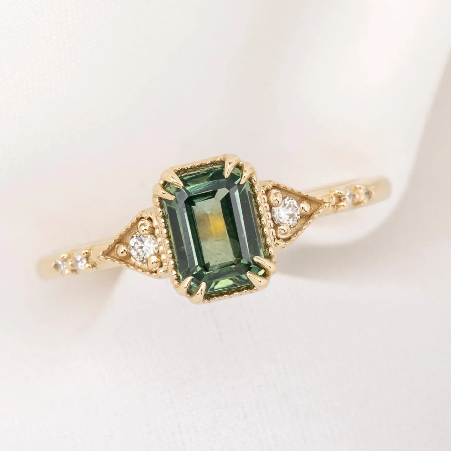 Agatha Ring 1.45ct Green Montana Sapphire, 14k Yellow Gold (One of a kind)