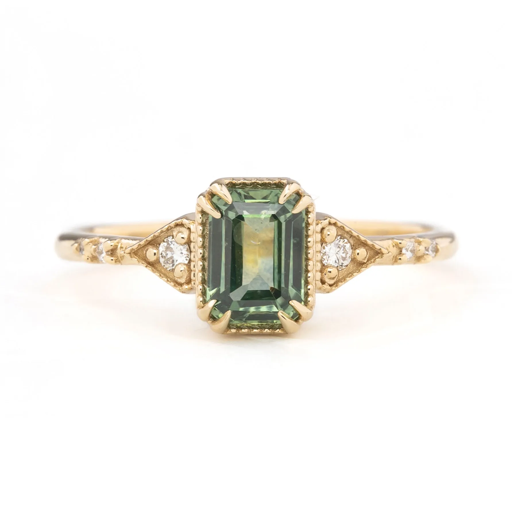 Agatha Ring 1.45ct Green Montana Sapphire, 14k Yellow Gold (One of a kind)