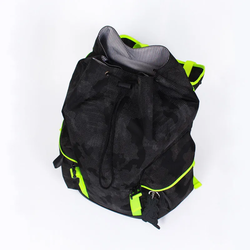 beat neon green camo backpack