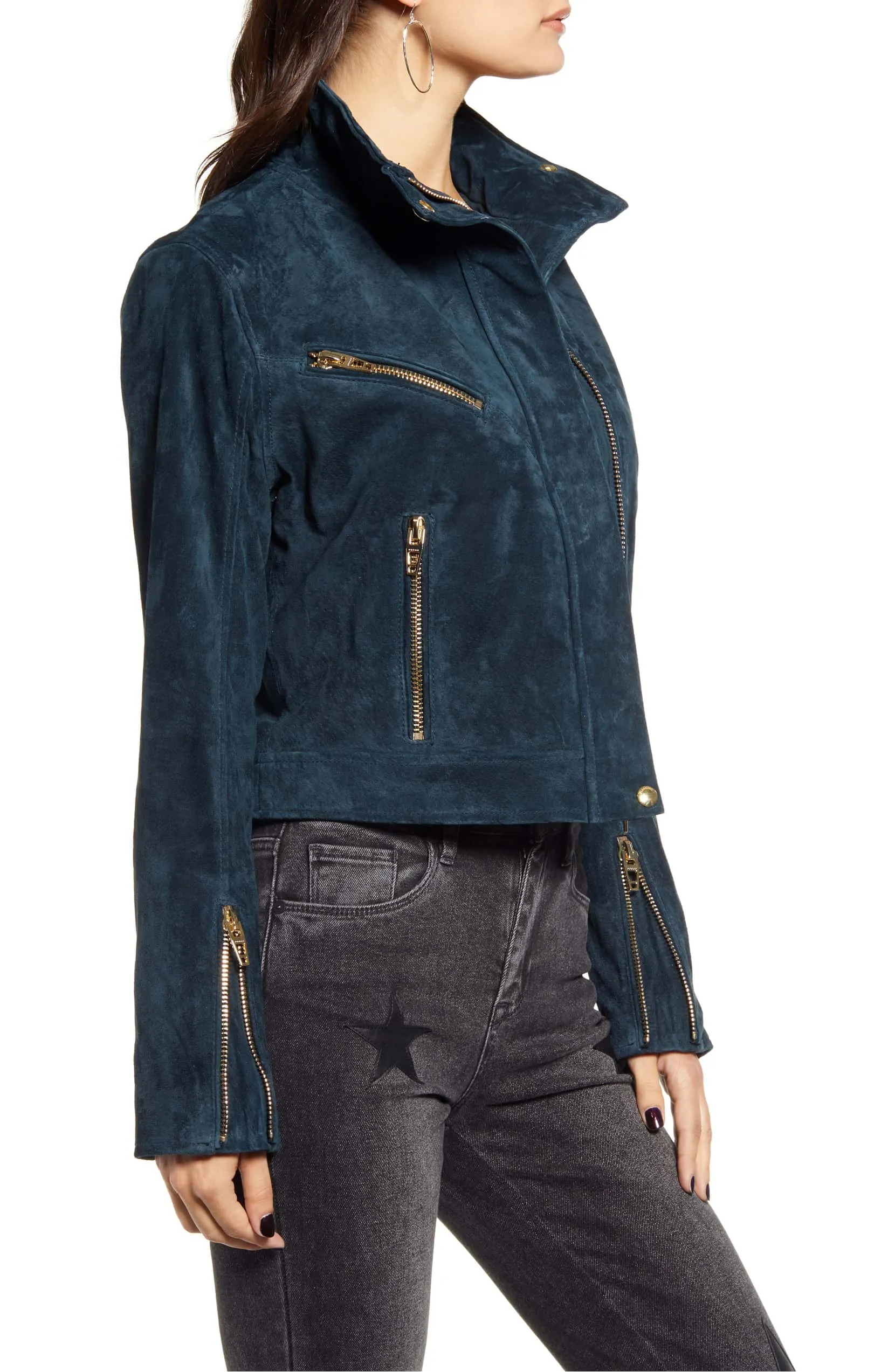 Blank NYC Suede Moto Jacket Galactic Teal