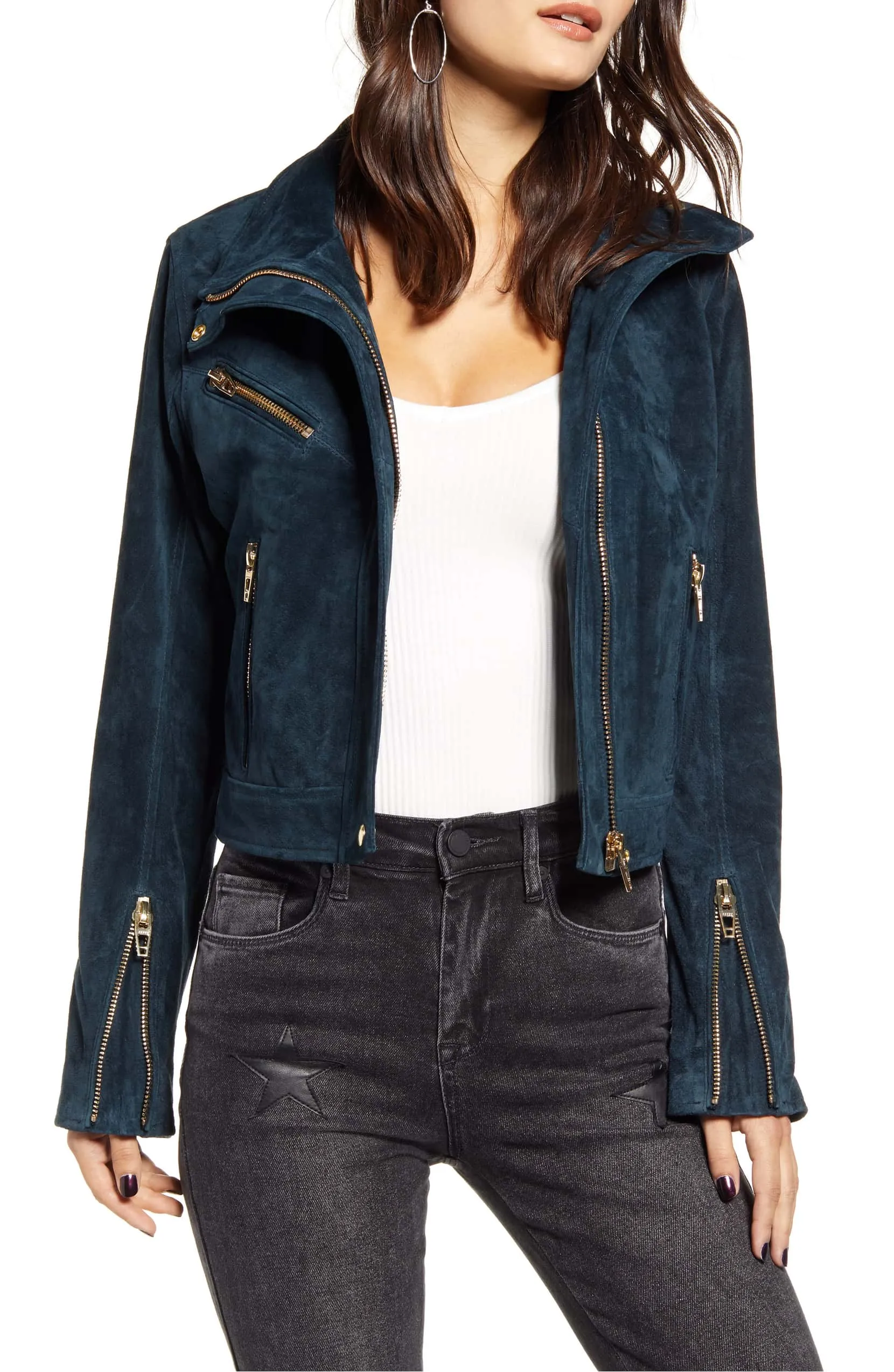 Blank NYC Suede Moto Jacket Galactic Teal