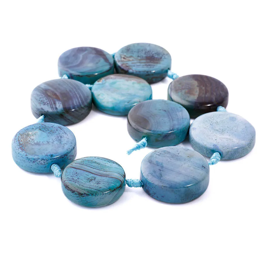 Blue Purple Terra Agate 30mm Coin 15-16 Inch