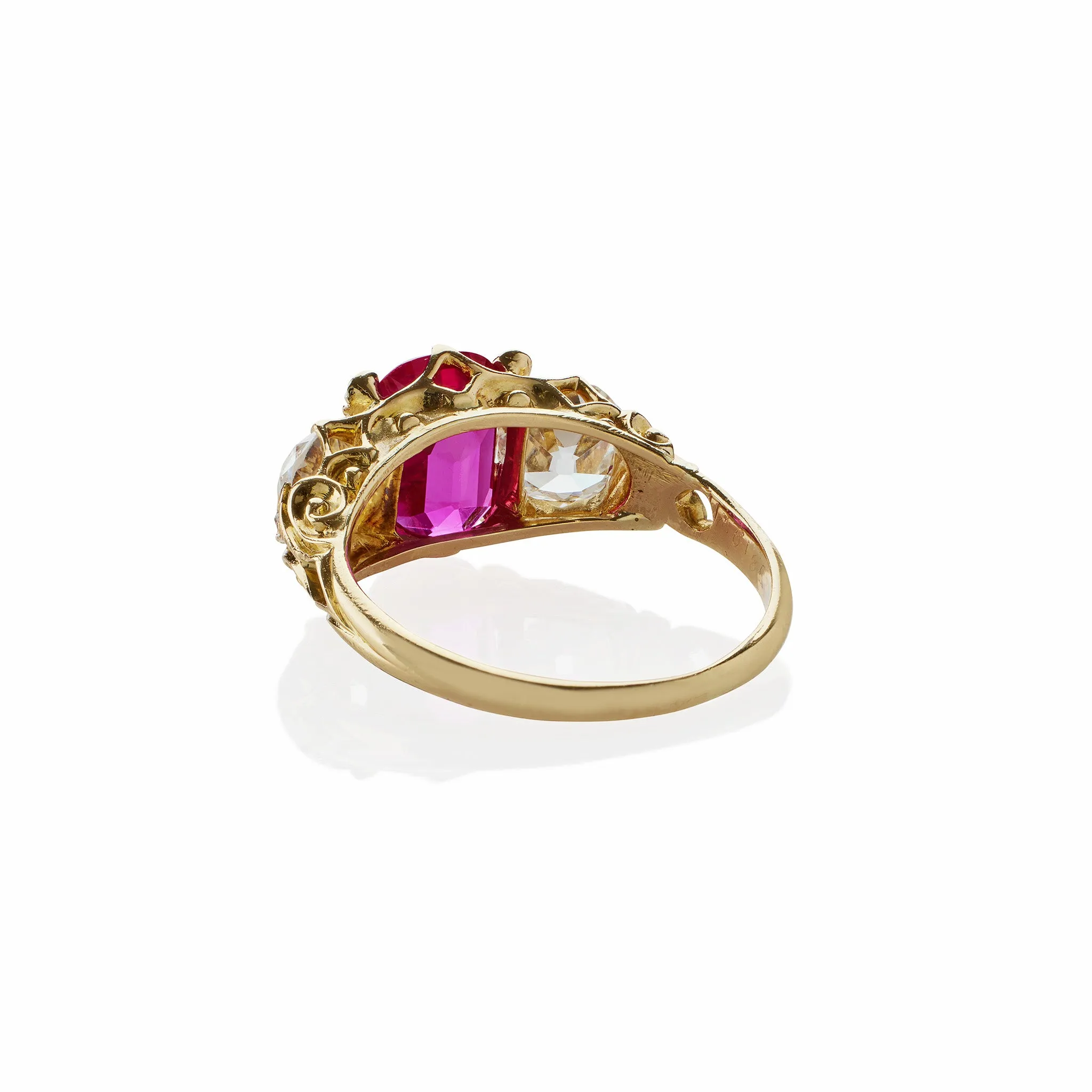 Burmese Natural No Heat Ruby and Old Mine-cut Diamond Ring