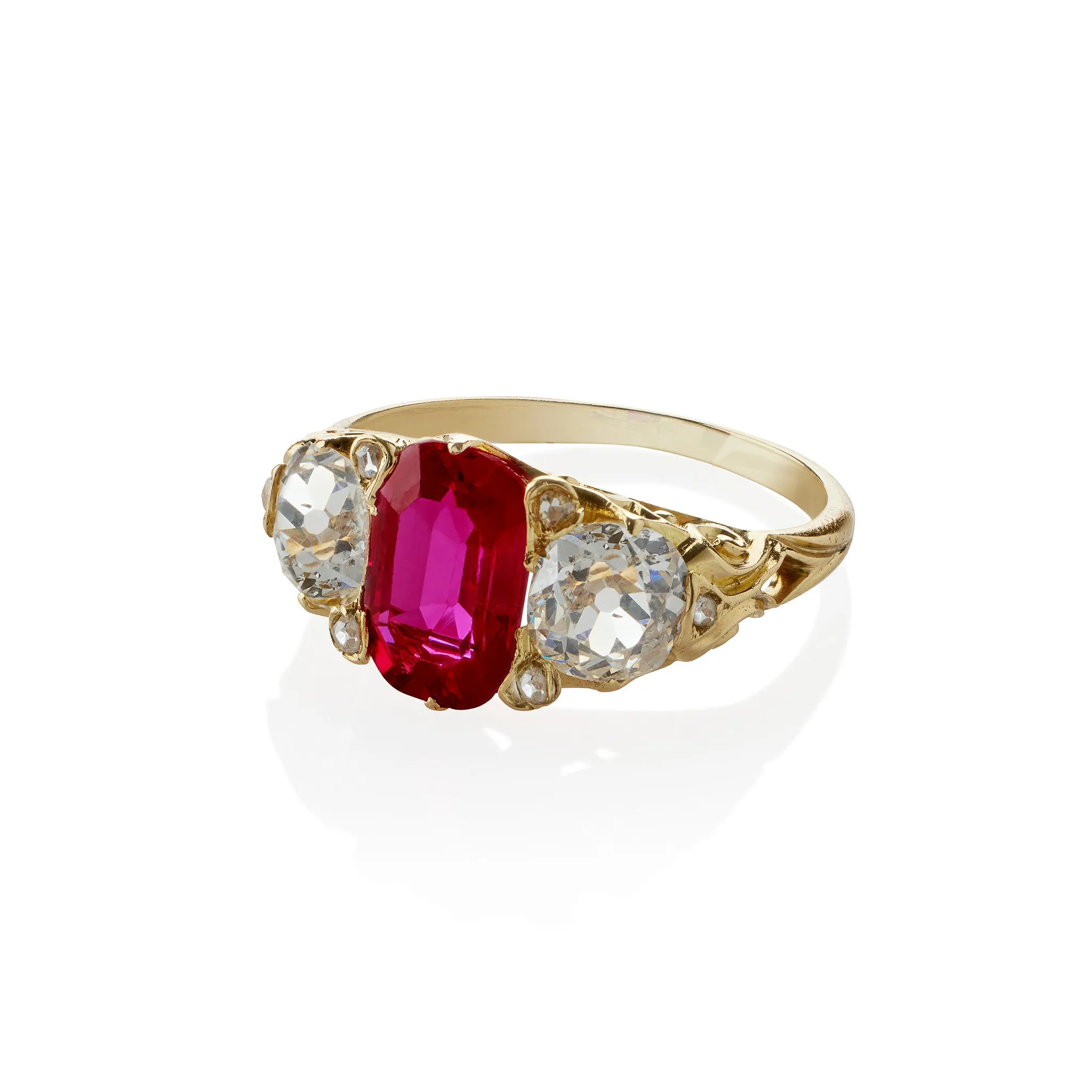 Burmese Natural No Heat Ruby and Old Mine-cut Diamond Ring