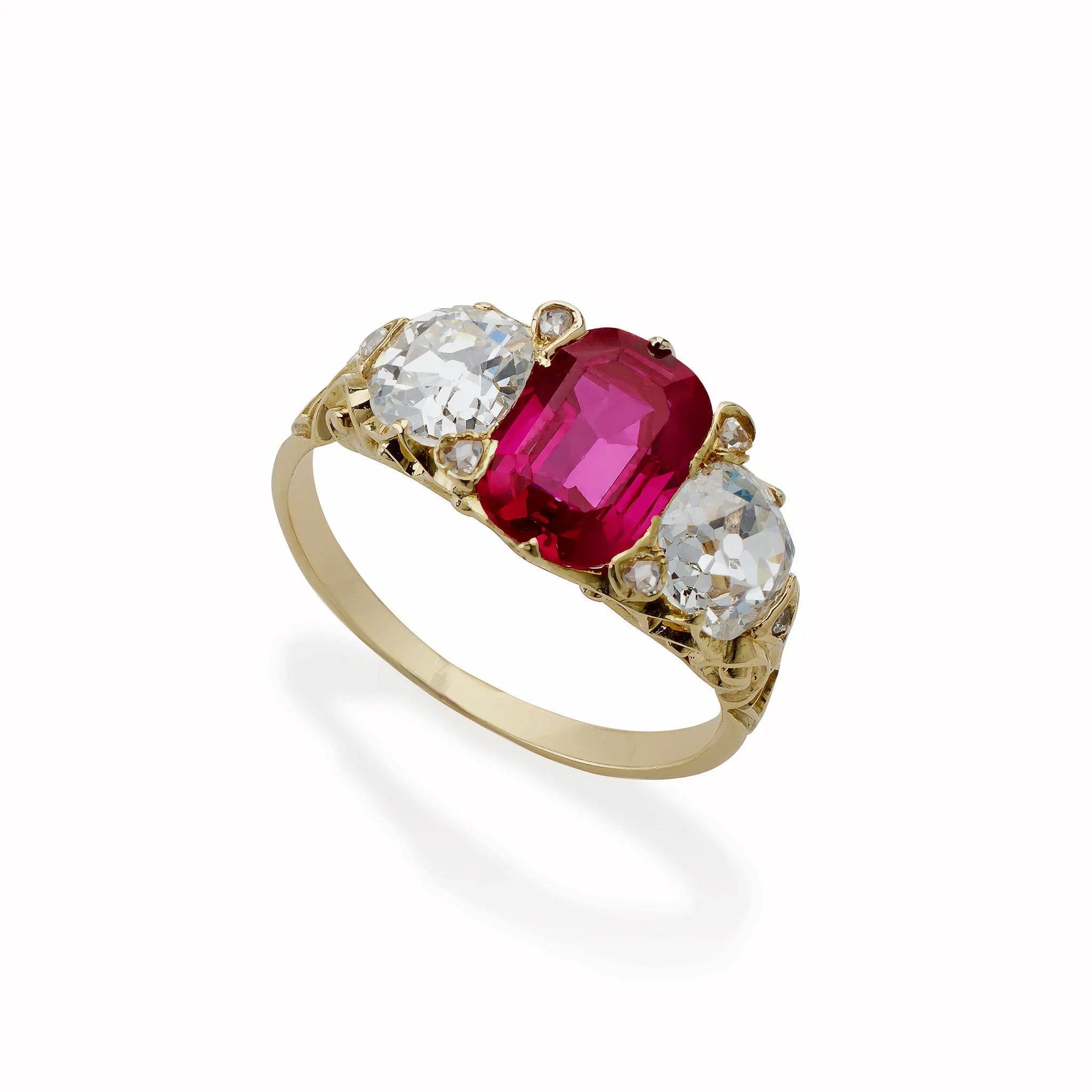 Burmese Natural No Heat Ruby and Old Mine-cut Diamond Ring