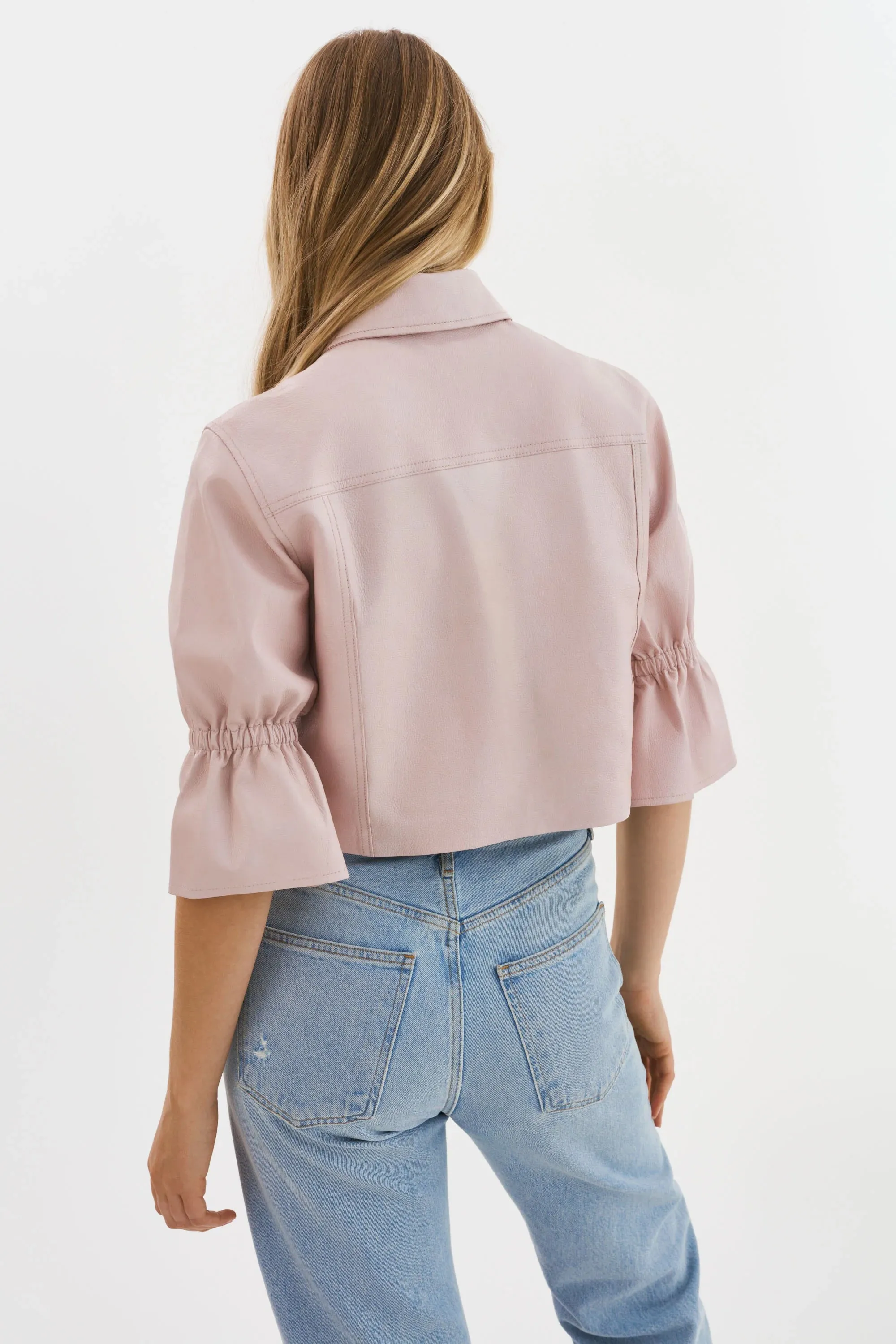 CAROLINA RUFFLE SLEEVE LEATHER JACKET (ROSE) - LAMARQUE