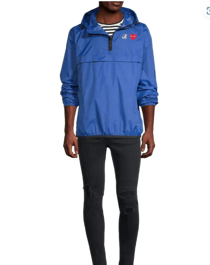 CDG PLAY KWAY HOODED HALF ZIP JACKET ROYAL BLUE