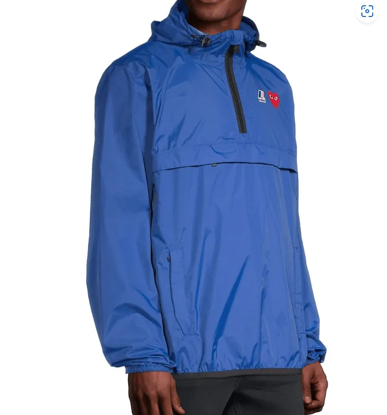 CDG PLAY KWAY HOODED HALF ZIP JACKET ROYAL BLUE