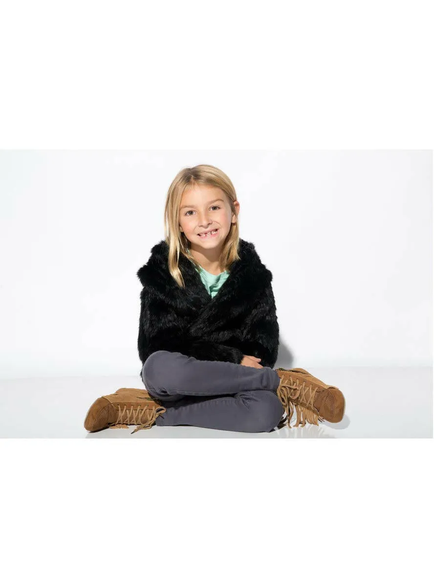 Children's Black Knitted Rabbit Fur Jacket with Hood