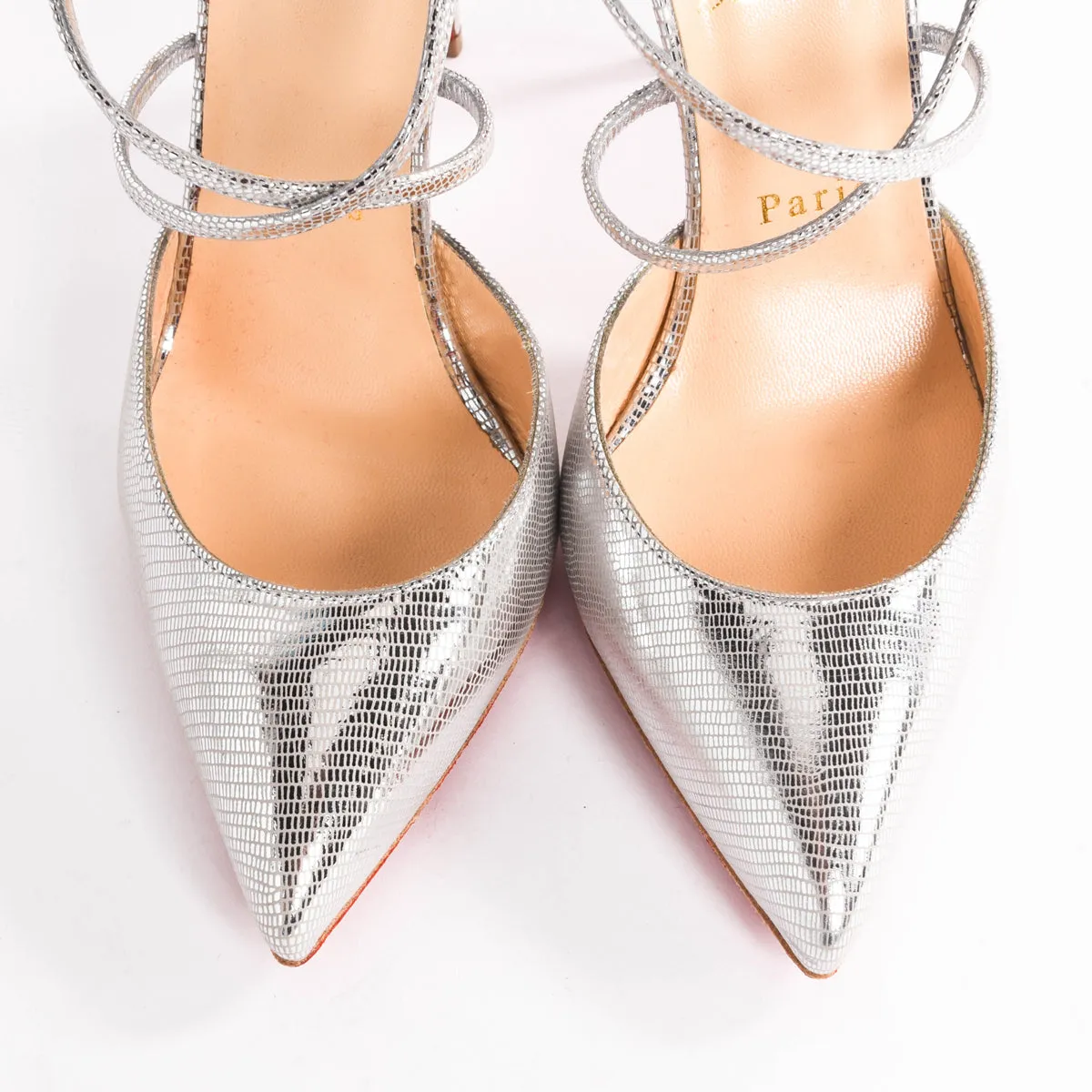 Christian Louboutin Silver Dino Laminato Suzanna Pumps 38.5