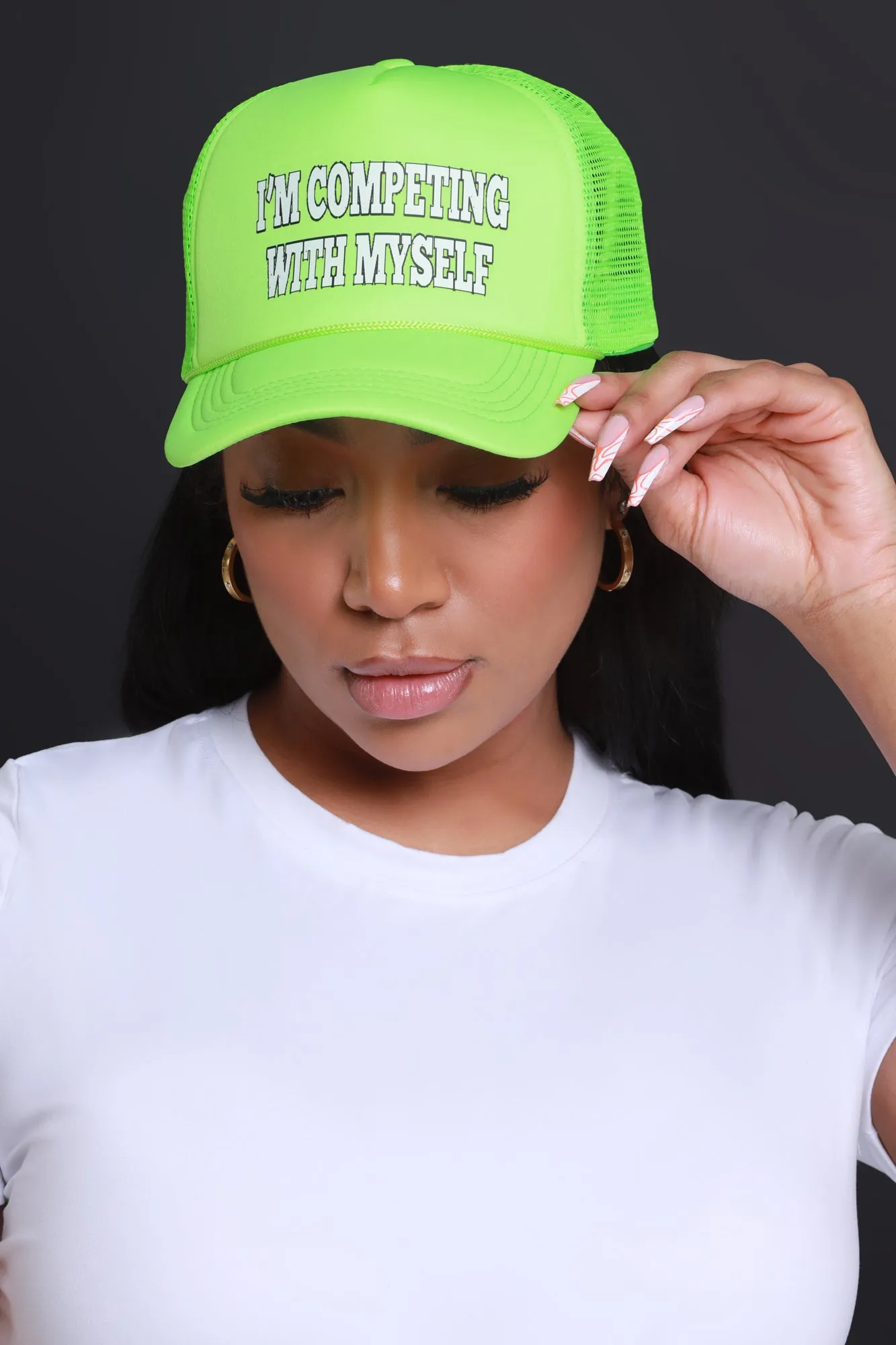 Compete With Me Graphic Trucker Hat - Neon Green