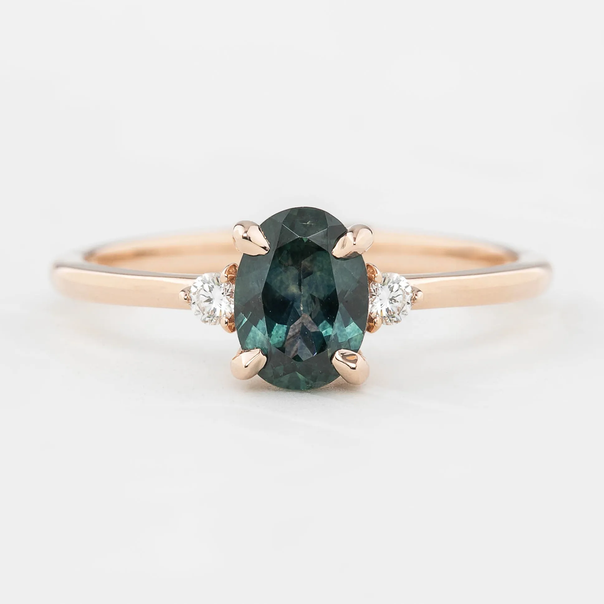 Emilie Ring - 1.01ct Peacock Green Montana Sapphire, 14k rose gold (One of a kind)