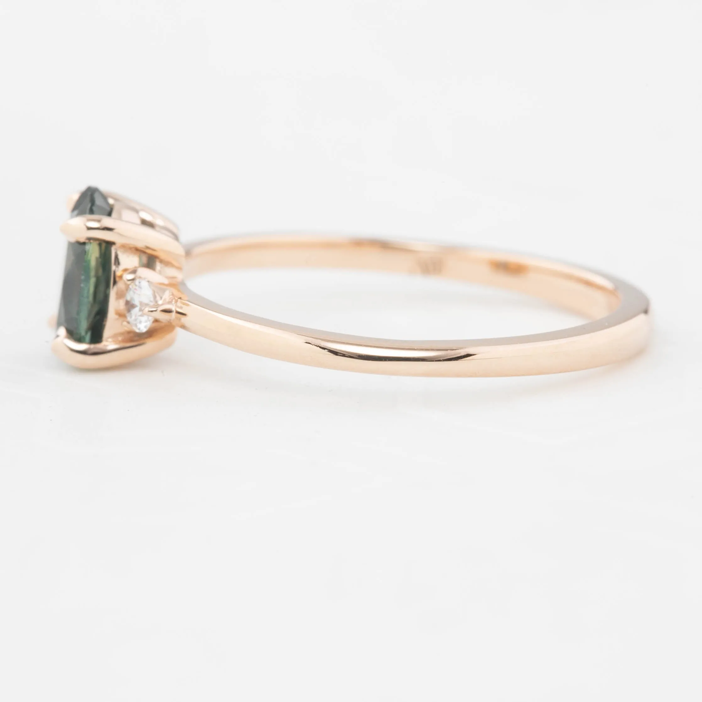 Emilie Ring - 1.01ct Peacock Green Montana Sapphire, 14k rose gold (One of a kind)