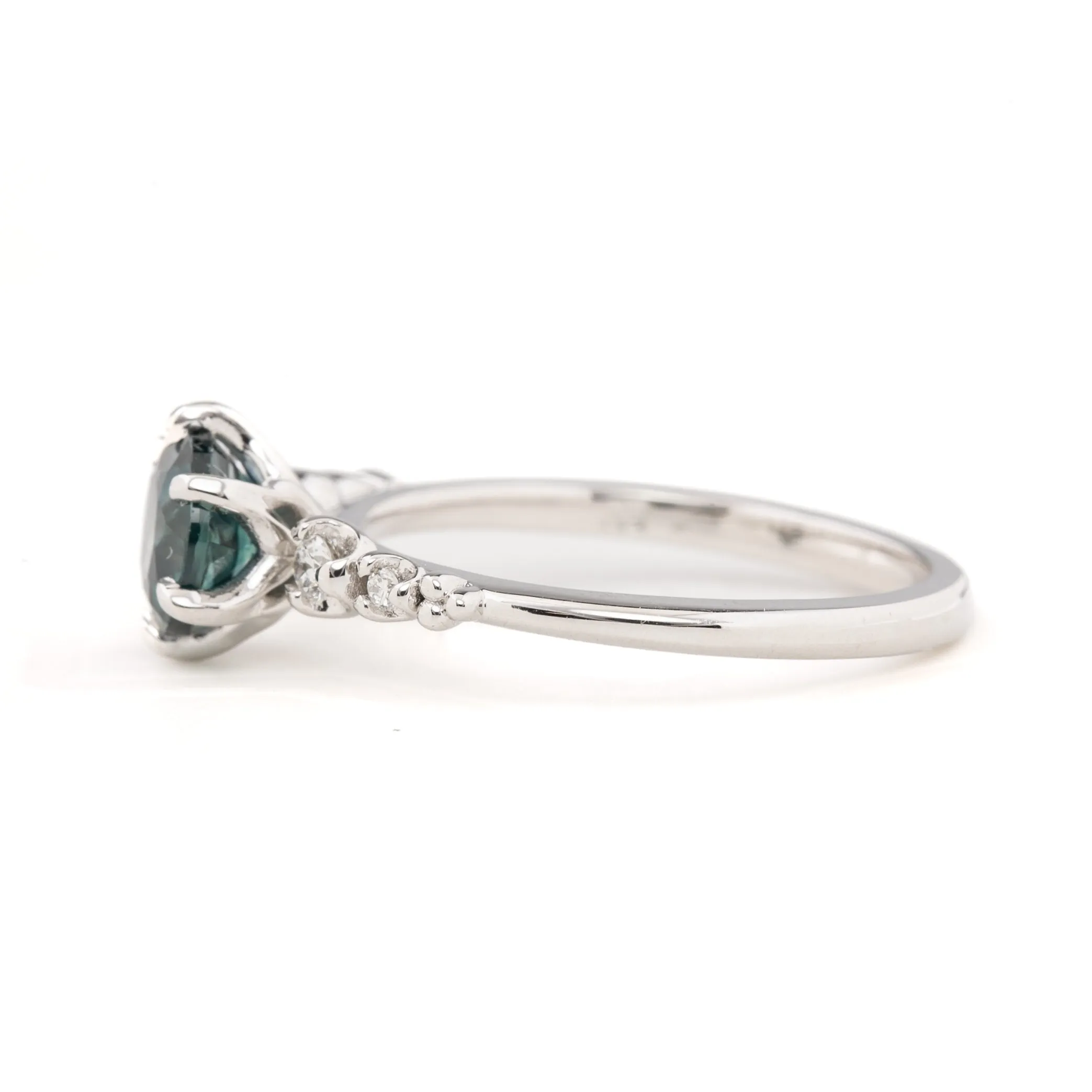 Estel Fleur Ring 1.42ct Deep Teal Blue Montana Sapphire, 14k White Gold (One of a kind)