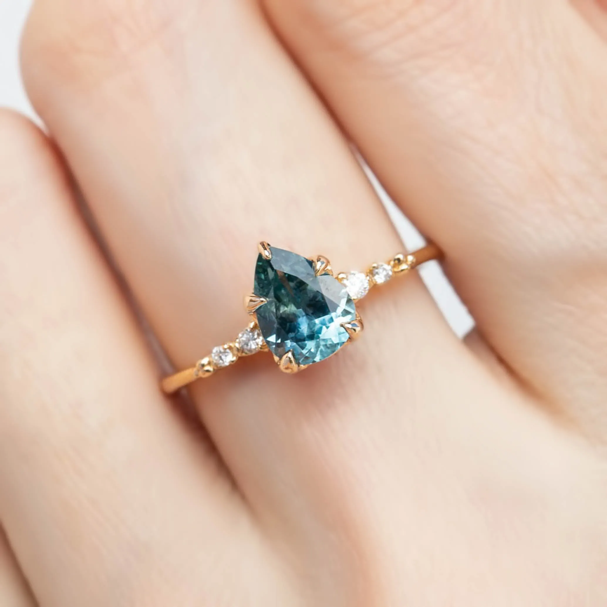 Estel Luxe Ring 1.41ct Blue Green Montana Sapphire, 14K Yellow Gold (One of a kind)