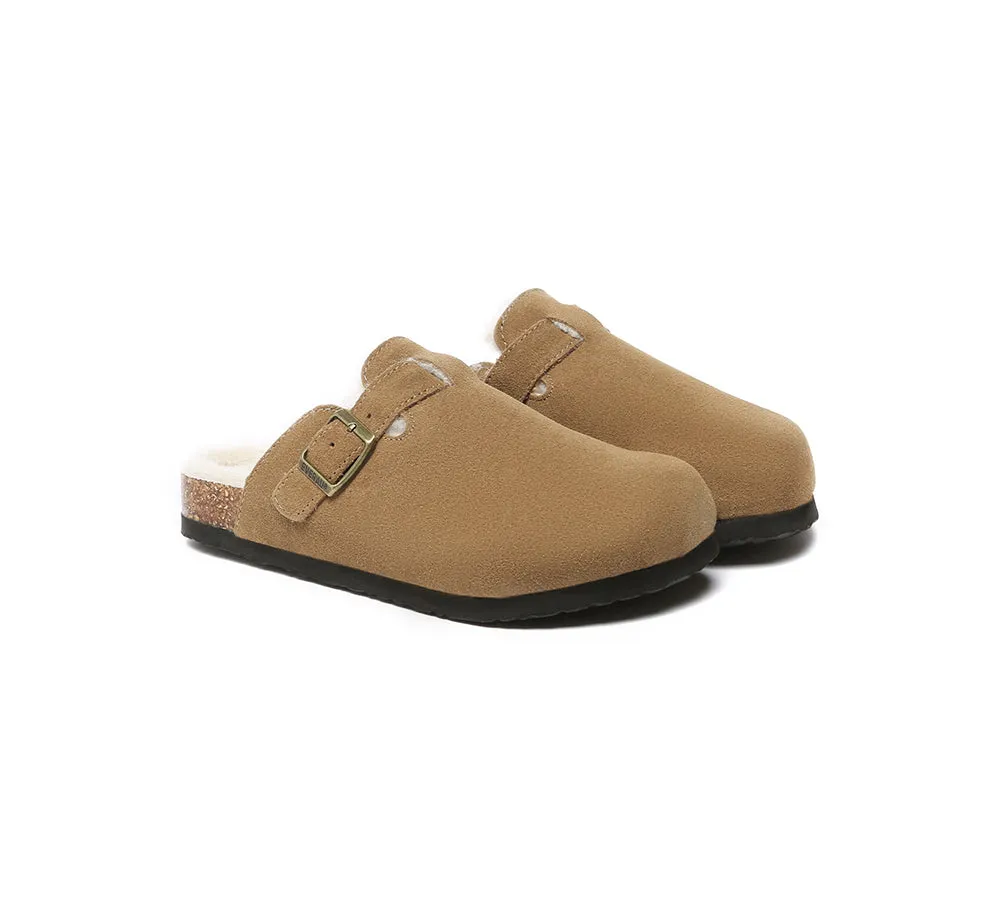 EVERAU Adjustable Buckled Straps Slip-on Suede Flat Clog Slides Malka