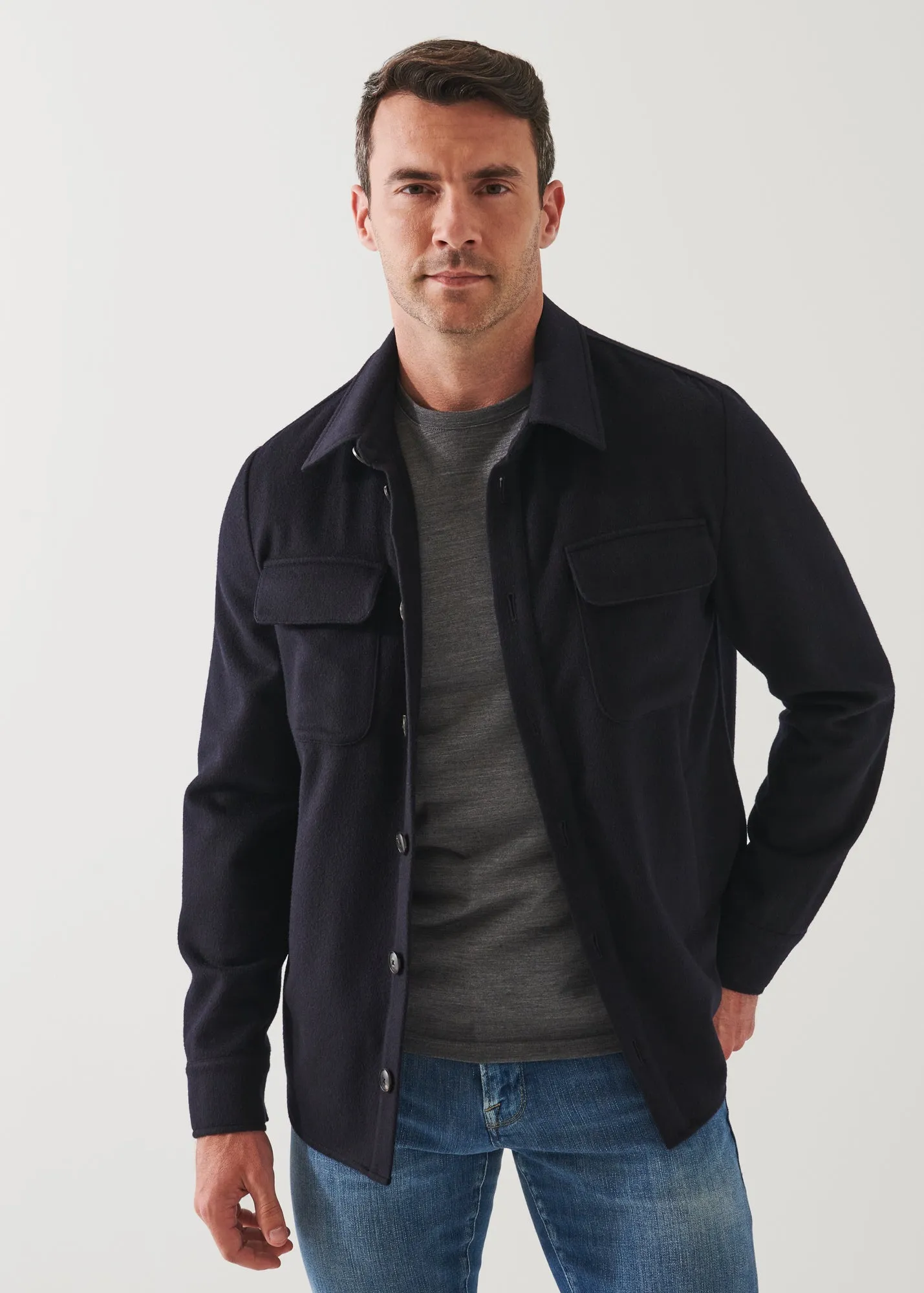 FLAP POCKET WOOL-CASHMERE SHIRT JACKET