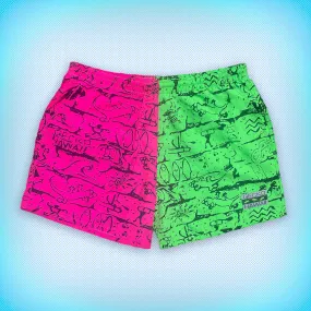 Gecko Wall - Neon Pink/Green Split Volley Shorts