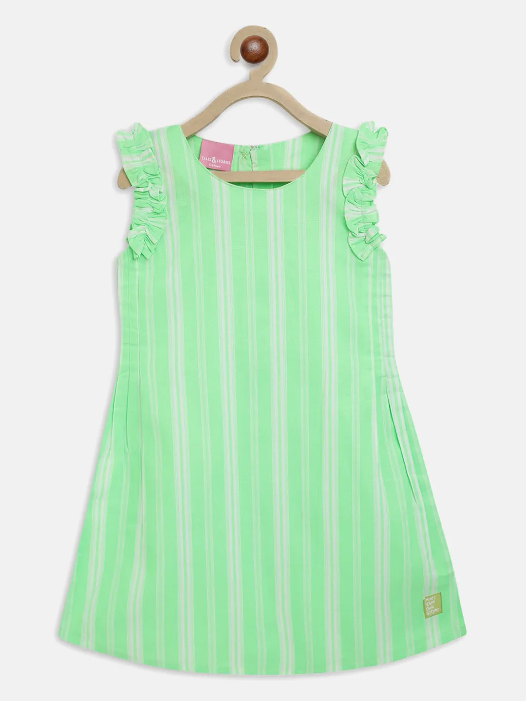 Girls Neon Green Striped Dress