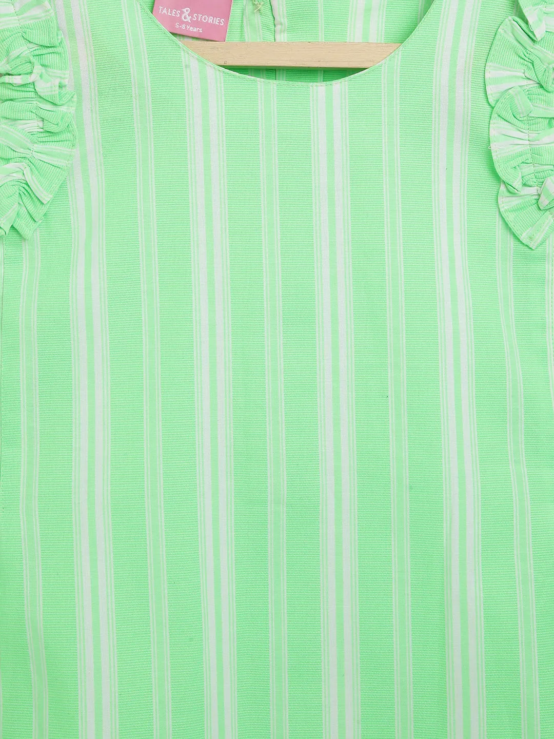 Girls Neon Green Striped Dress