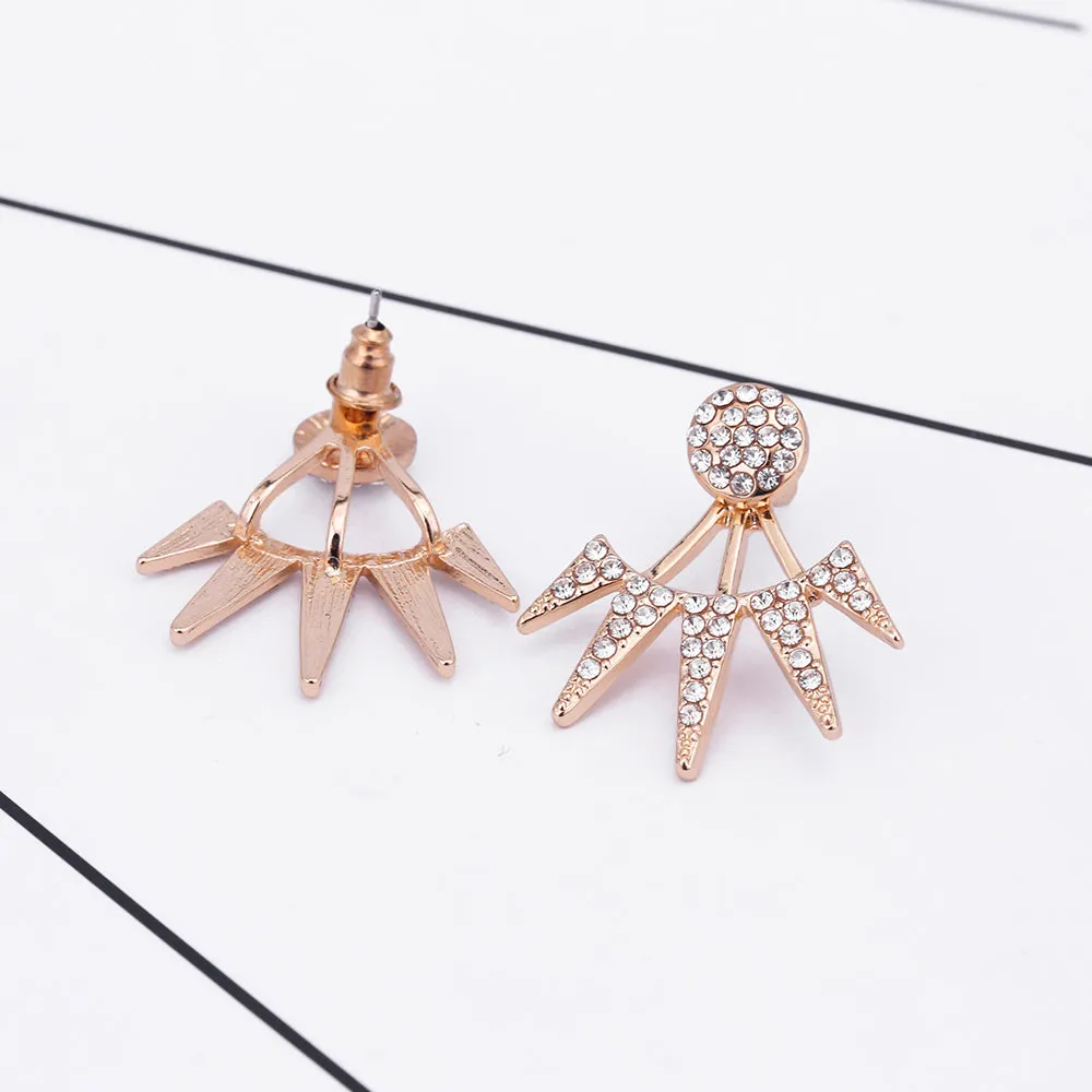 Golden Geometric Triangle Ear Jacket Style Stud Earrings