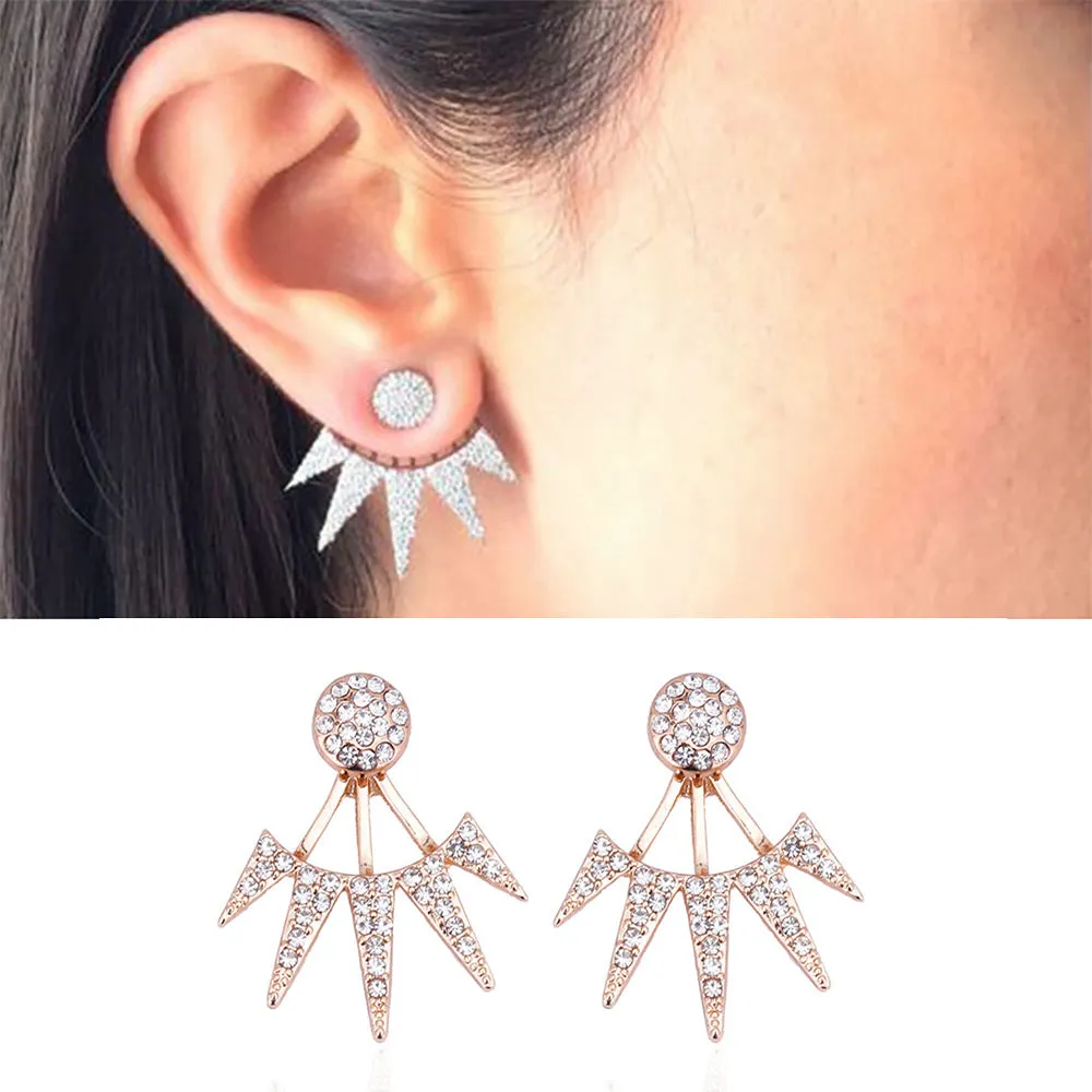 Golden Geometric Triangle Ear Jacket Style Stud Earrings