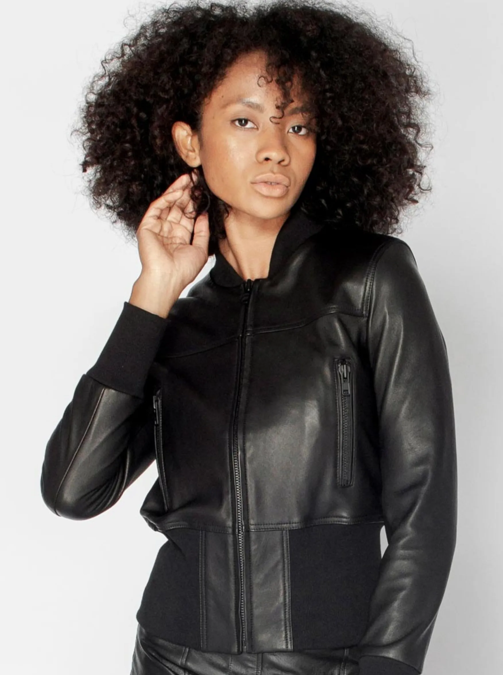 HARLOW LEATHER BOMBER - BLACK