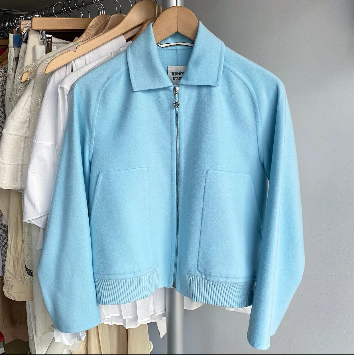 Hermes Pale Blue Cashmere Zip Jacket - FR34