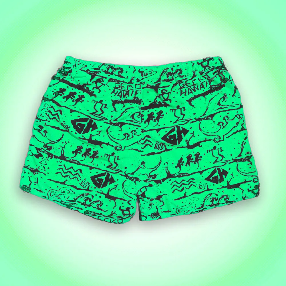 Iconic Gecko Wall Neon Green Volley Shorts