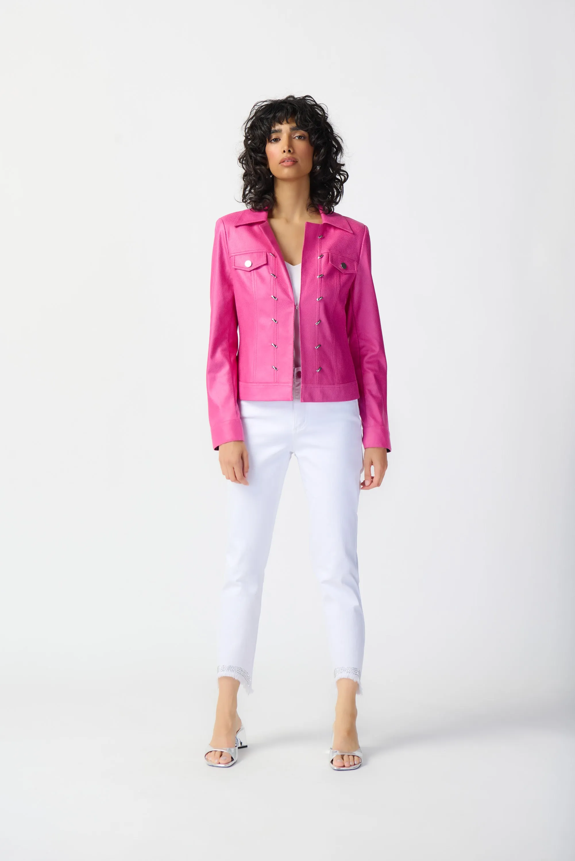 Joseph Ribkoff Foiled Suede Jacket 241911 - Bright Pink