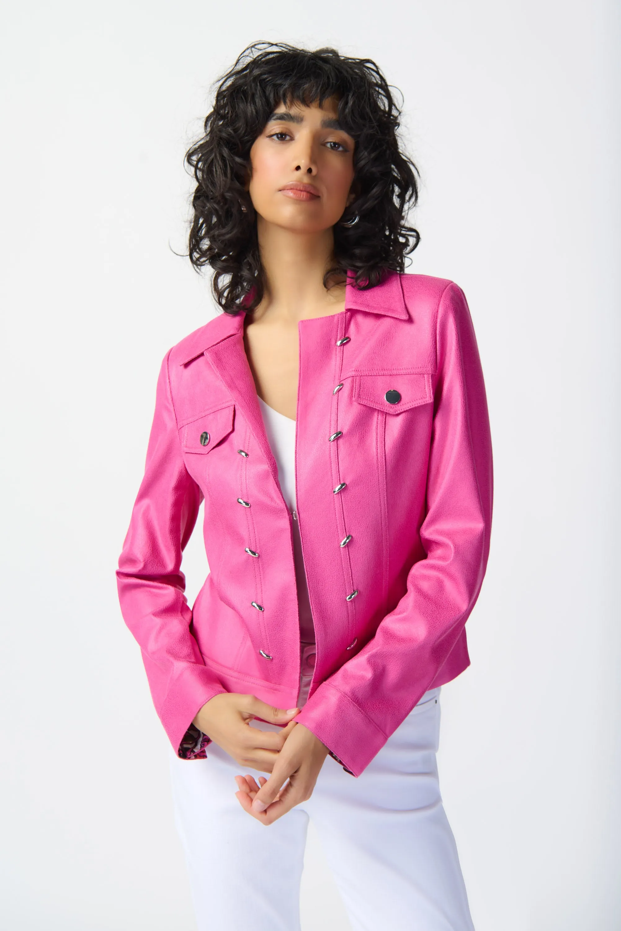 Joseph Ribkoff Foiled Suede Jacket 241911 - Bright Pink