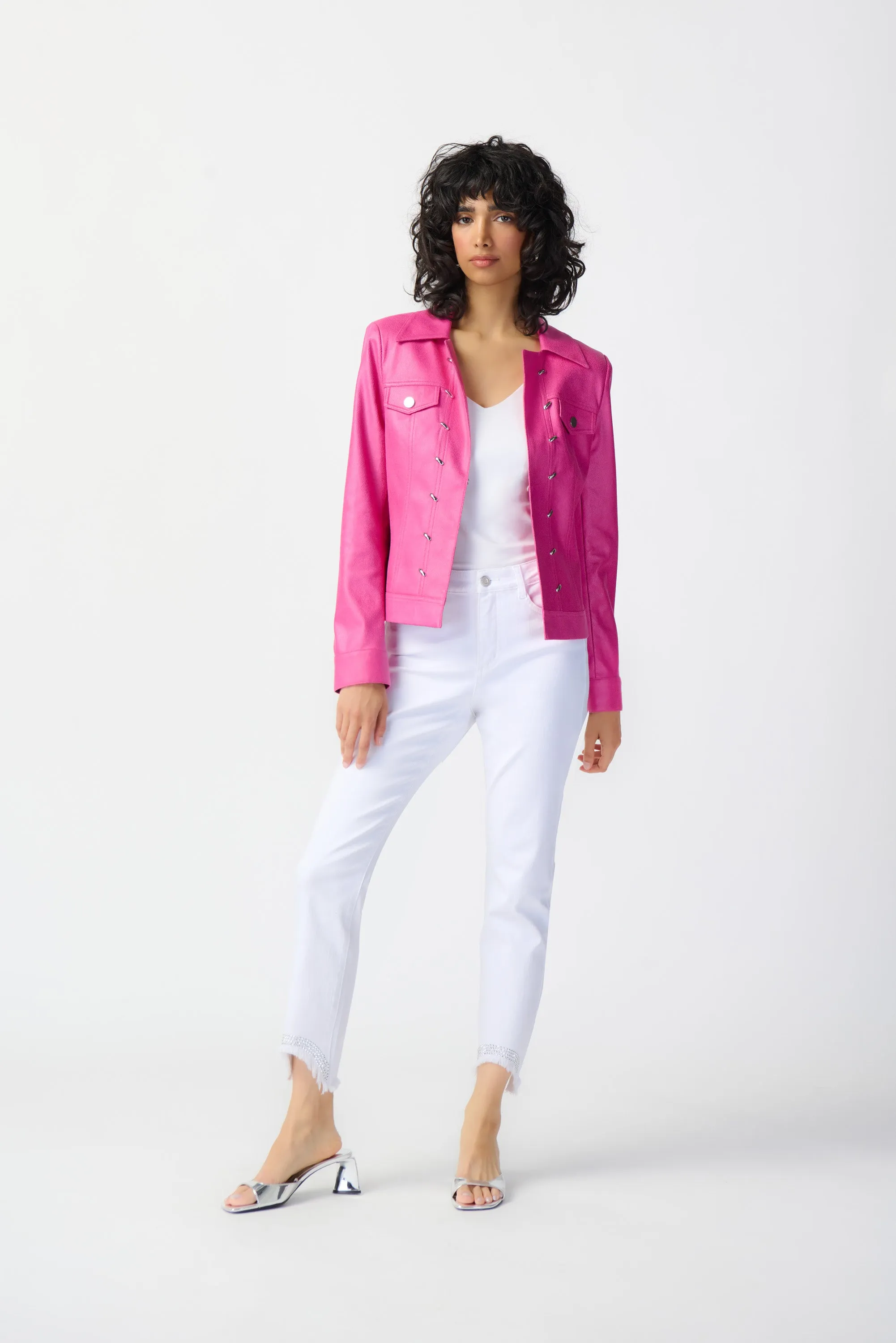 Joseph Ribkoff Foiled Suede Jacket 241911 - Bright Pink