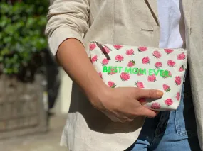 Makeup Bag White Floral with Neon Green Best Mom Ever