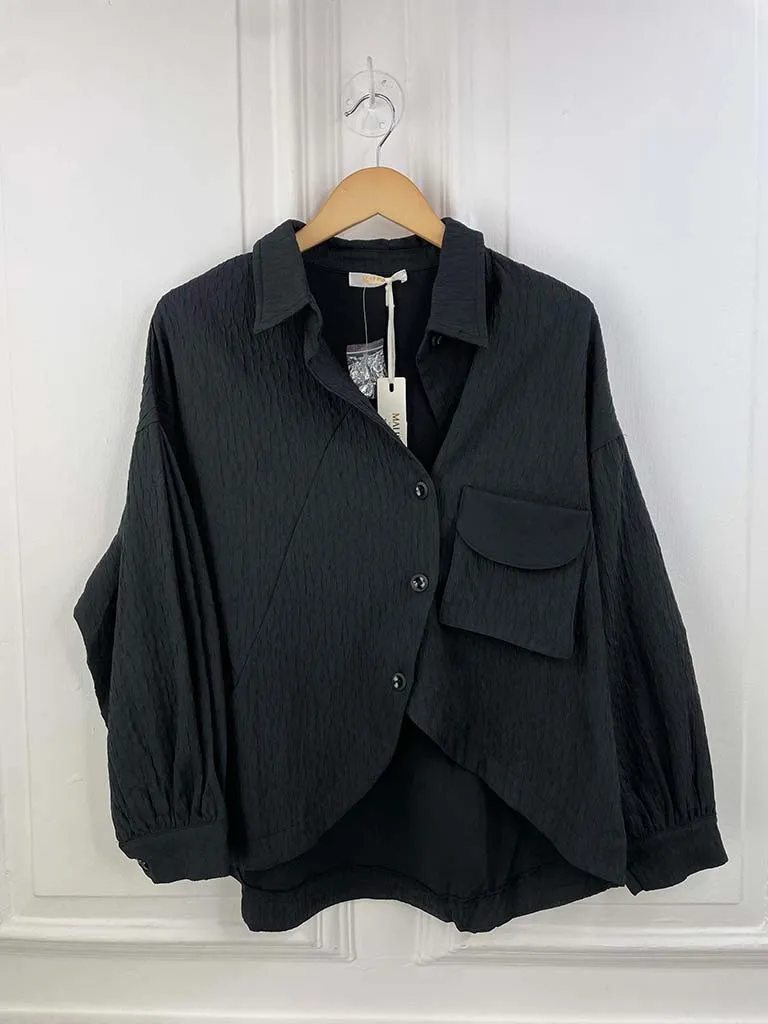 Malissa J Crinkle Shirt Jacket - Black