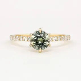 Maria Luxe Ring 1.28ct Parti Blue Green Round Montana Sapphire Ring, 14K Yellow Gold, One of a kind