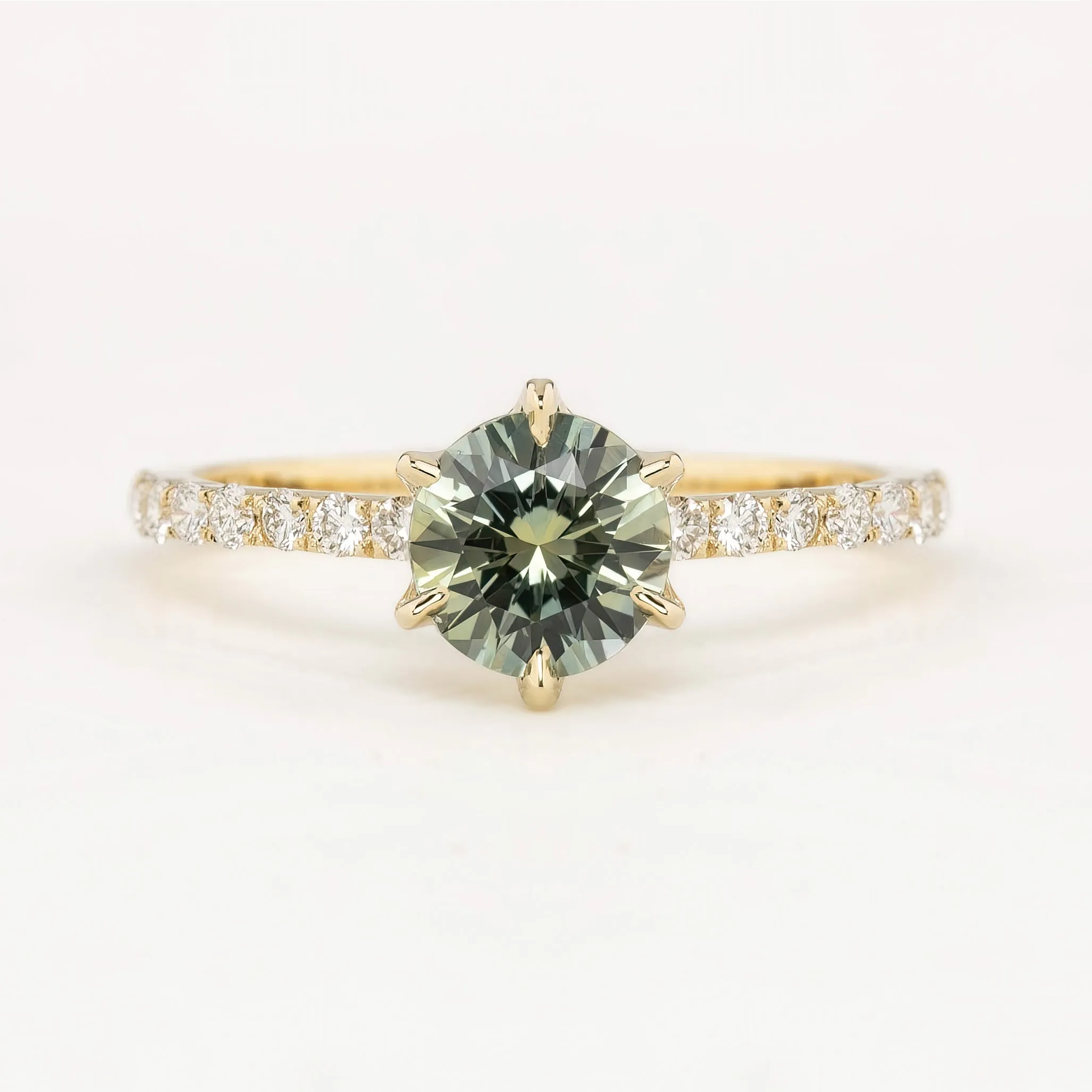 Maria Luxe Ring 1.28ct Parti Blue Green Round Montana Sapphire Ring, 14K Yellow Gold, One of a kind