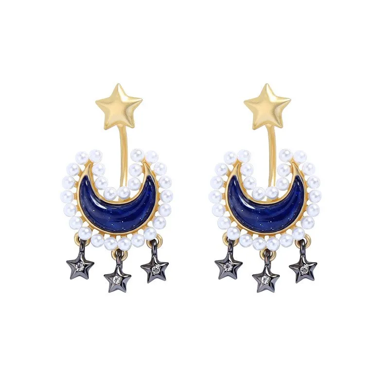 Moon & Stars Drop Bohemian Gold Color Stud Earrings