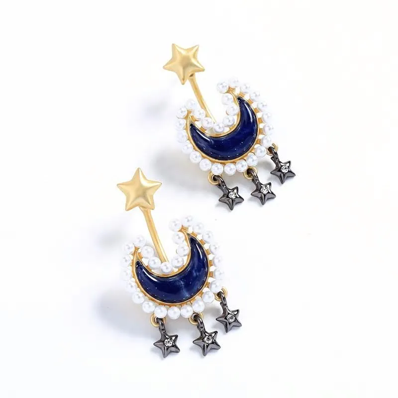 Moon & Stars Drop Bohemian Gold Color Stud Earrings