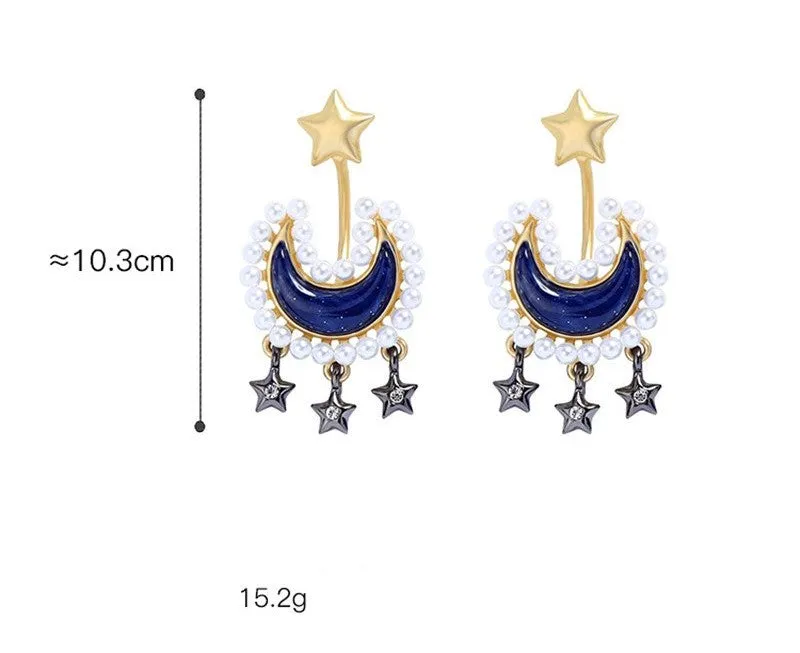 Moon & Stars Drop Bohemian Gold Color Stud Earrings