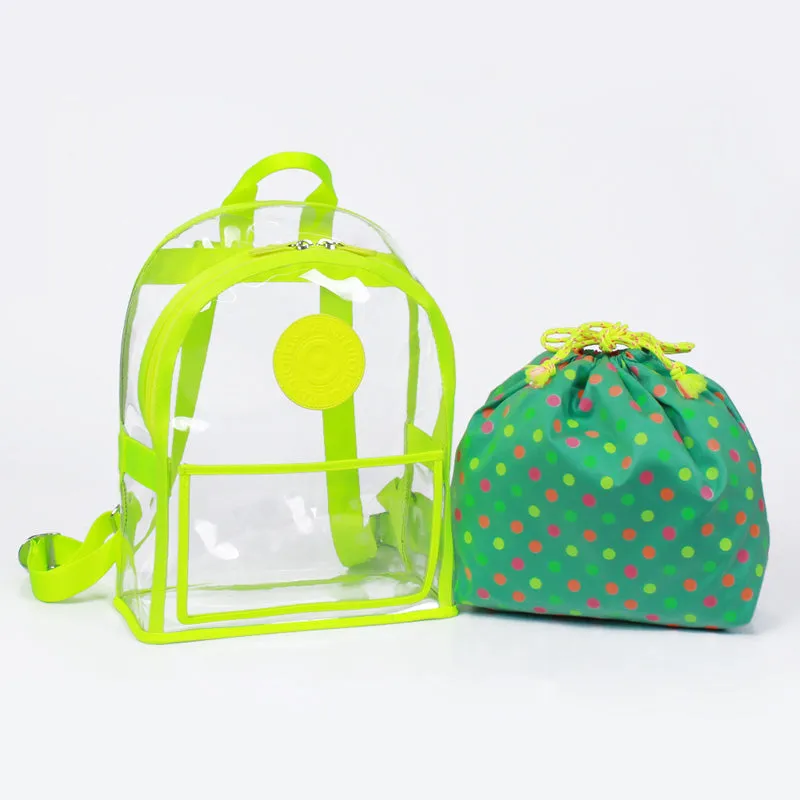 neon green clear backpack