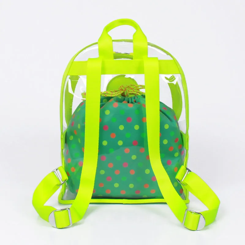 neon green clear backpack