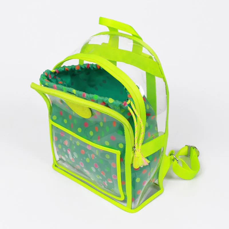 neon green clear backpack