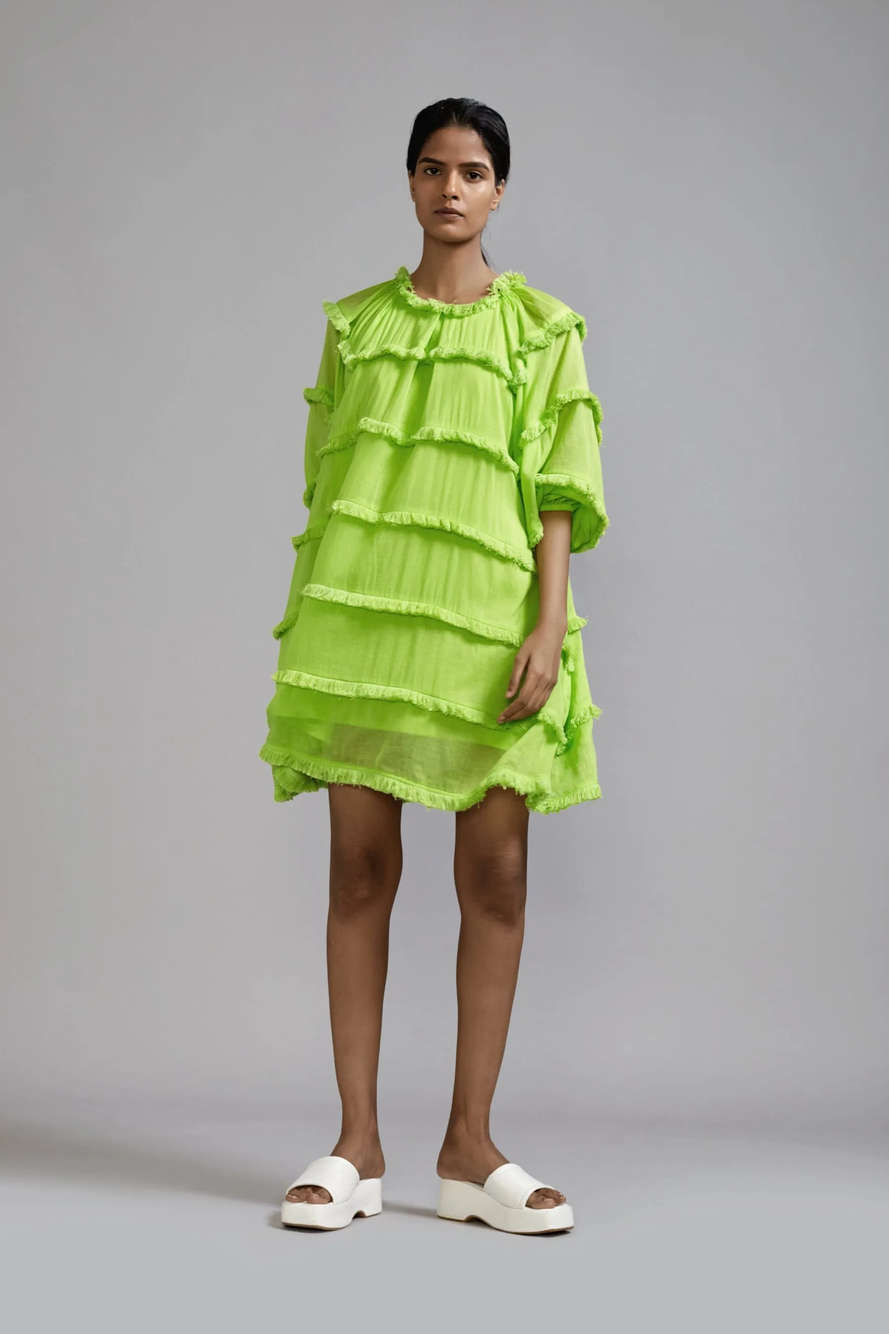 Neon Green Fringed Short Dress