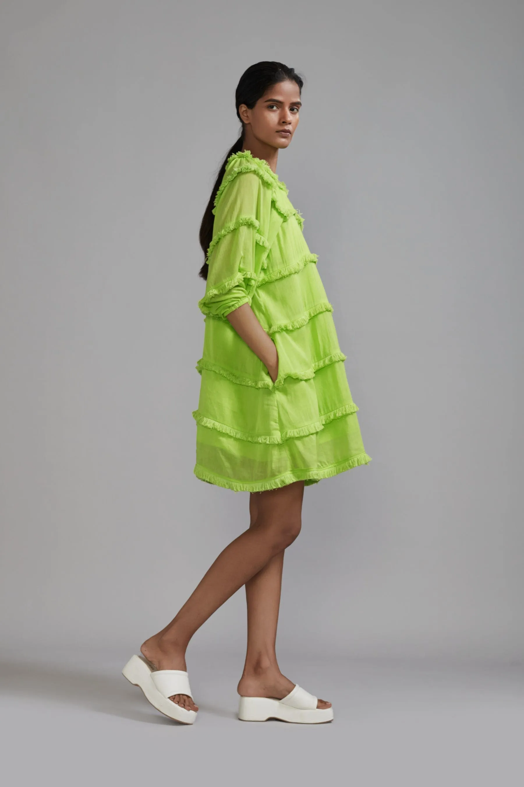 Neon Green Fringed Short Dress